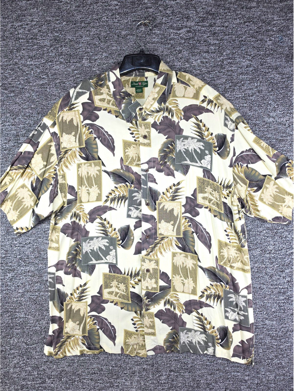 David Taylor Men's 2XL Beige Tropical Floral Rayon Short Sleeve Button-Up Shirt